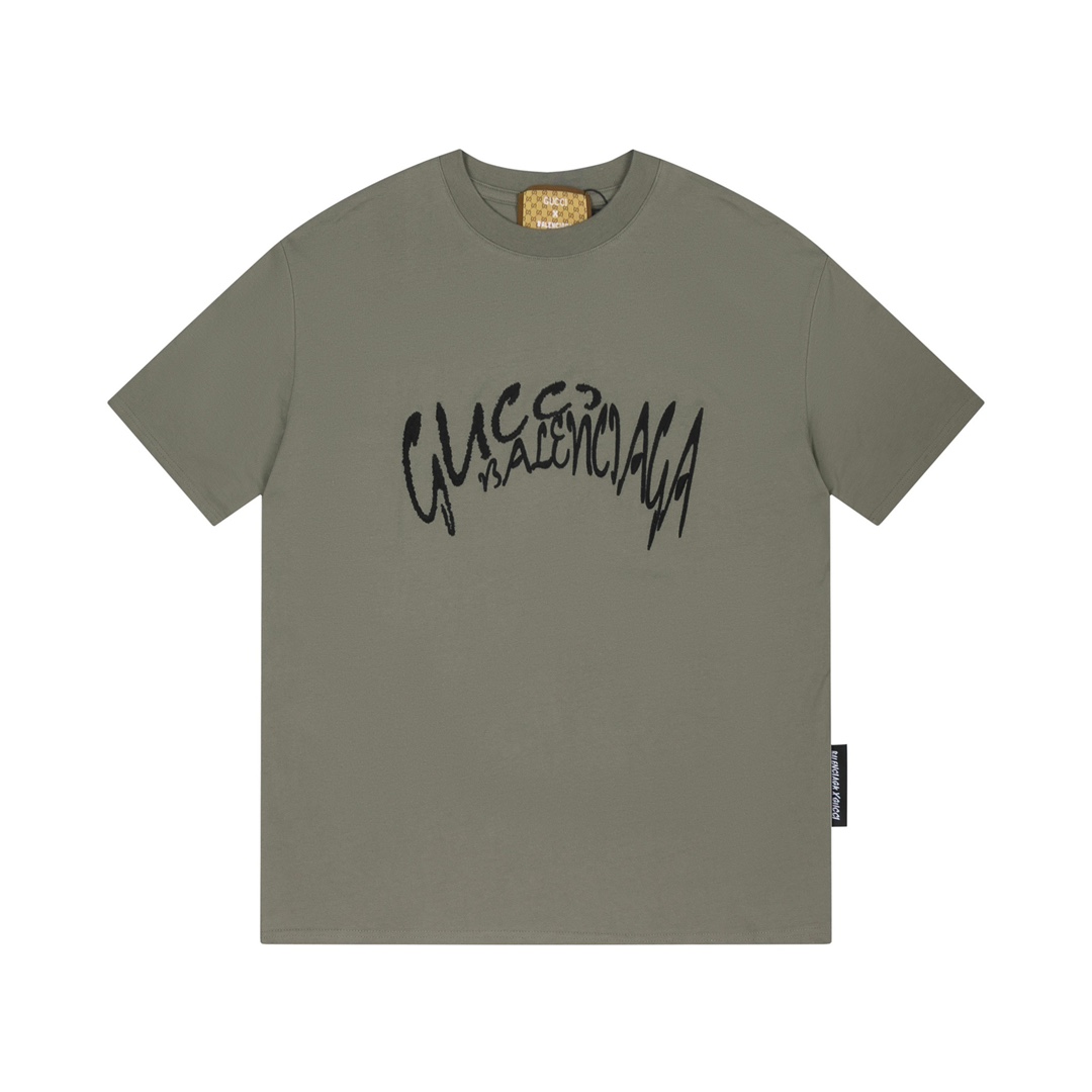 Balenciaga/巴黎世家 x GUCCI/古驰 edición conjunta camiseta de manga corta bordada. Operación original, tejido personalizado d…