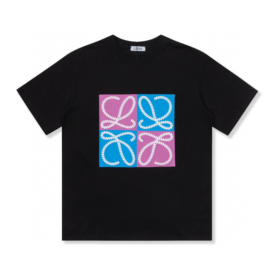 🅿️85 Loewe/罗意威 23SS, camiseta de manga corta con estampado geométrico de colores en relieve, alta calidad, versión alt…