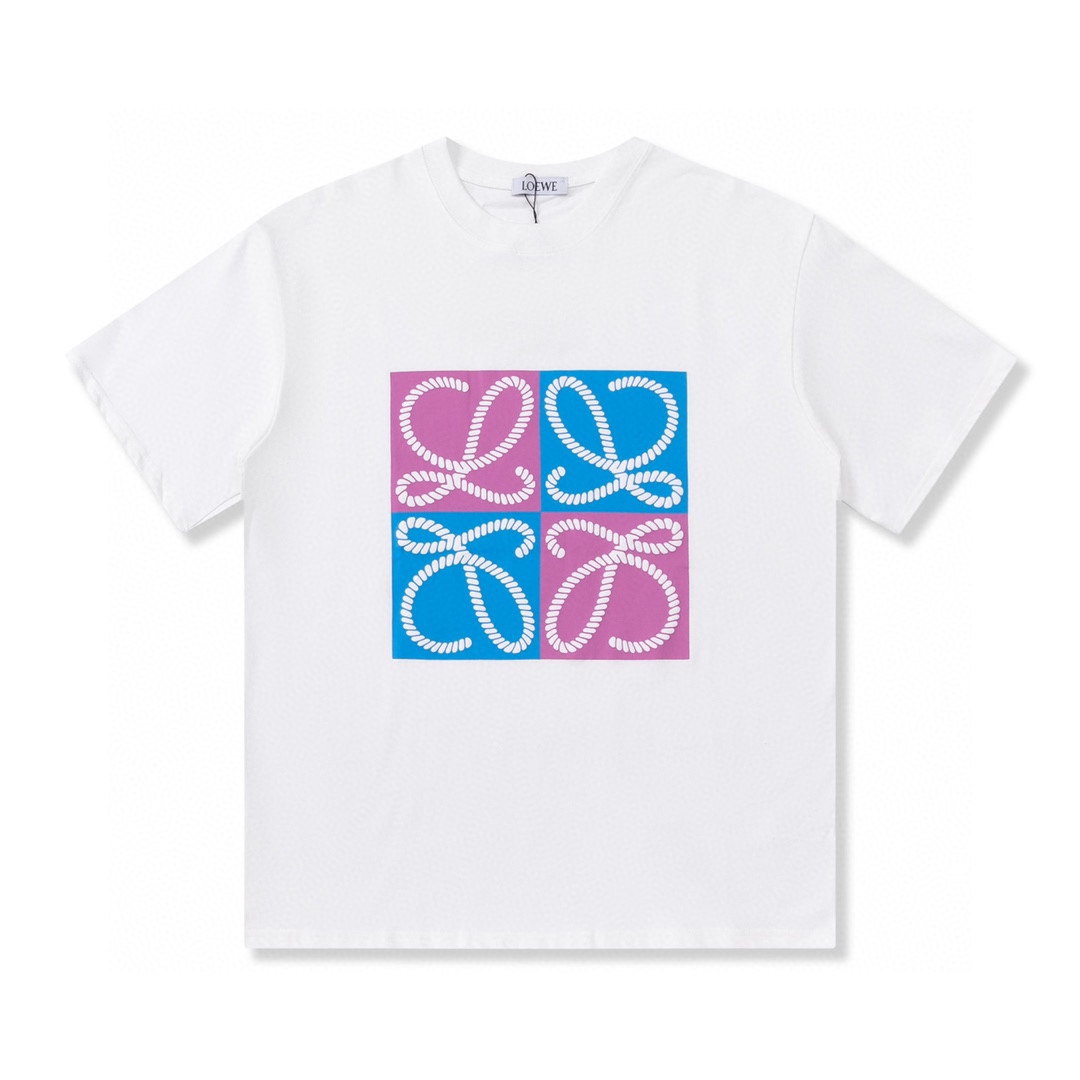 🅿️85 Loewe/罗意威 23SS, camiseta de manga corta con estampado geométrico de colores en relieve, alta calidad, versión alt…