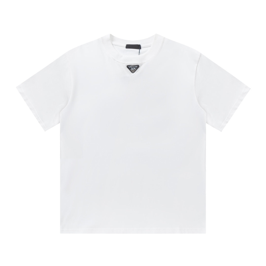 Prada Vêtements T-Shirt Noir Blanc Imprimé Unisexe Collection printemps – été Manches courtes