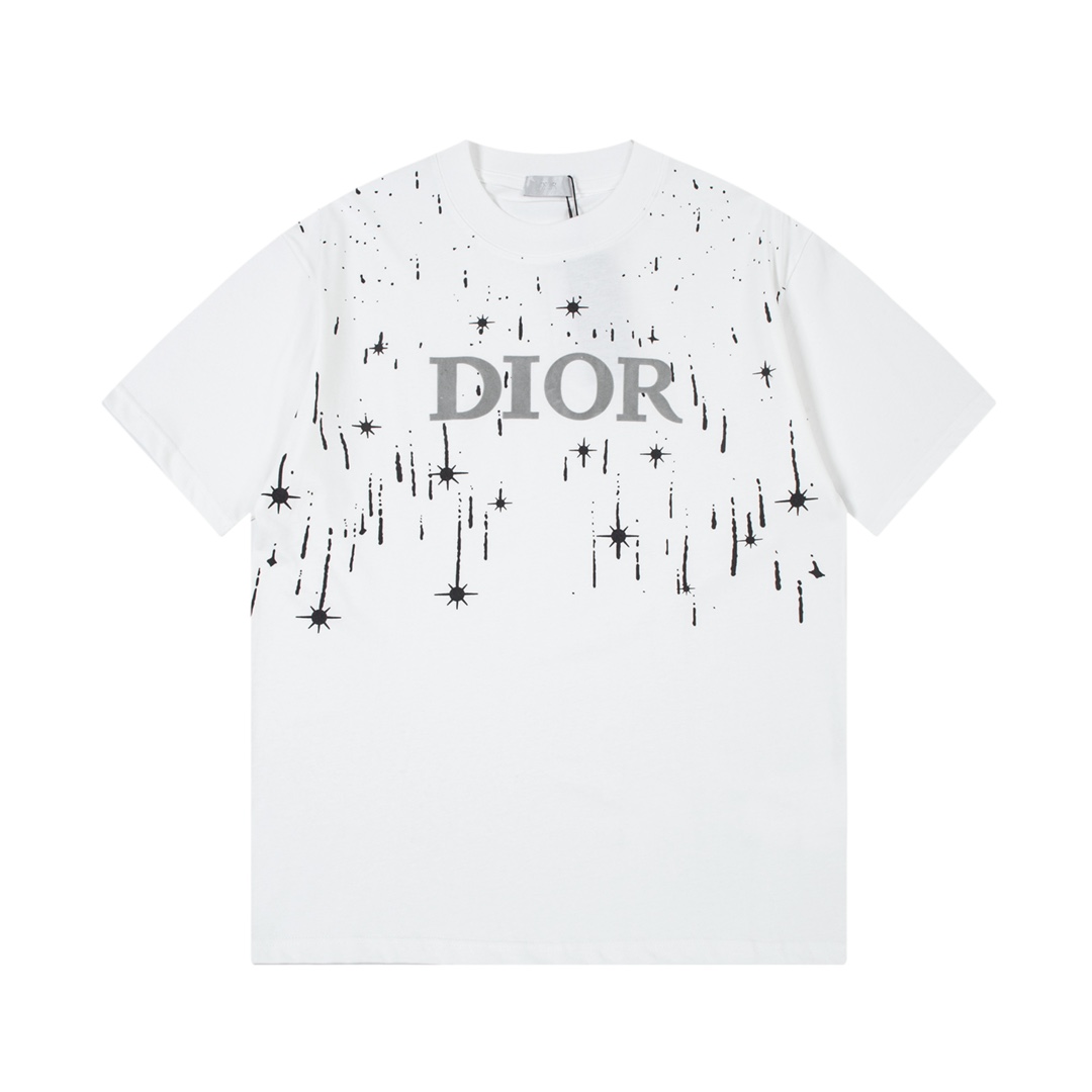 Camiseta de manga corta con estampado de estrellas y logo Dior/Dior 23SS. Versión alta. Patrón de impresión d…