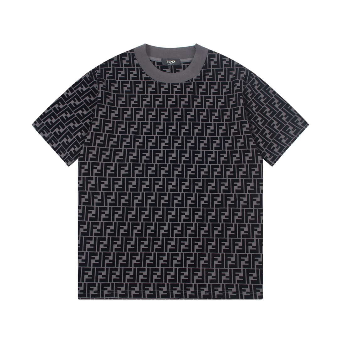 Fendi/Fendi camiseta de cuello redondo negra con estampado de terciopelo, misma que usa Wang Jialin. Tejido d…