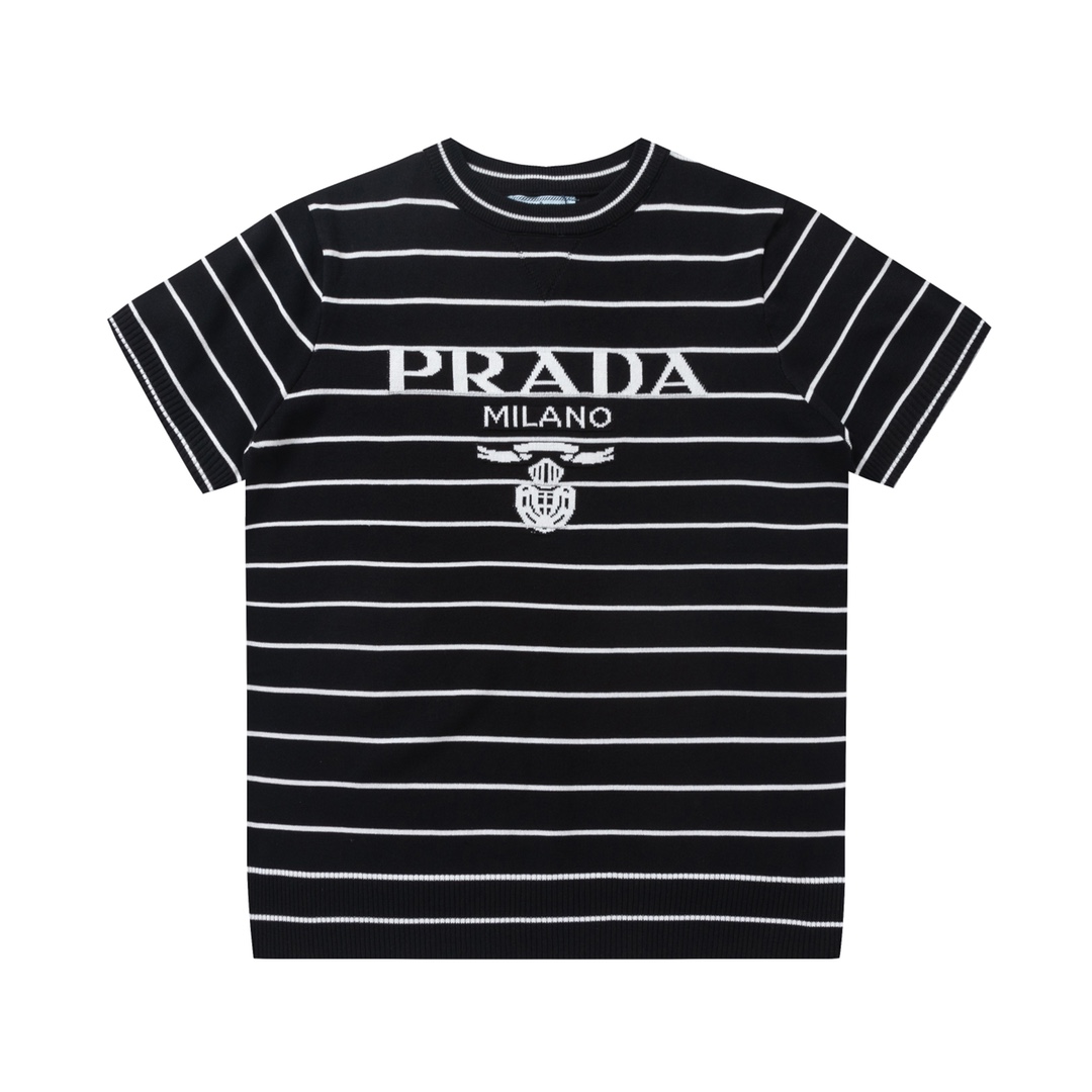 Prada Vêtements T-Shirt Noir Blanc Unisexe Manches courtes