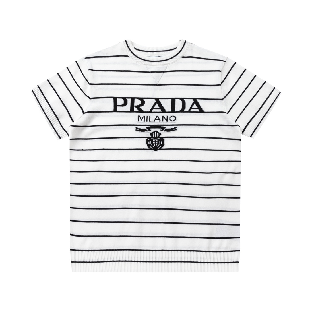 Prada Vêtements T-Shirt Noir Blanc Unisexe Manches courtes