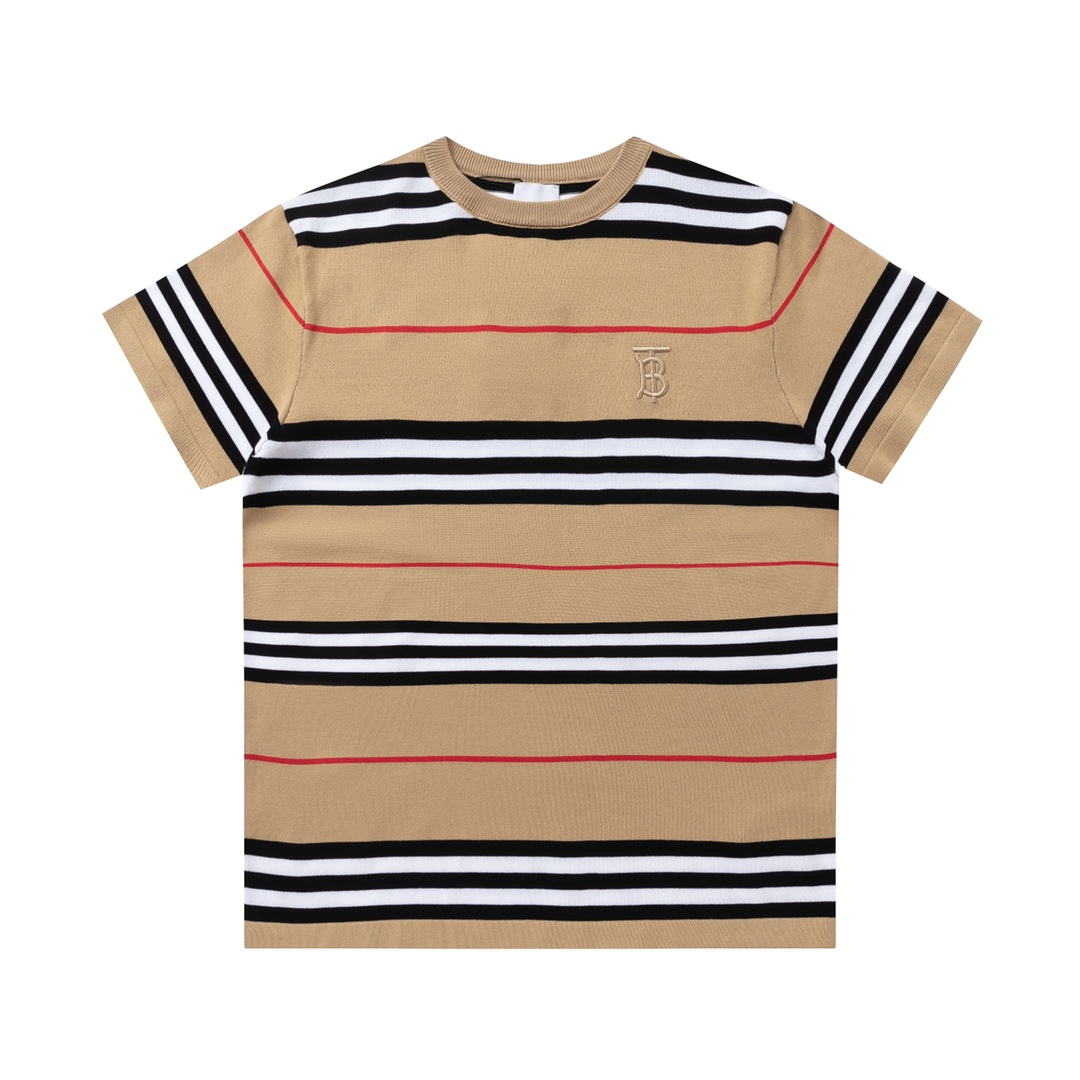 Burberry/巴宝莉24ss春夏新款条纹拼接针织短袖t恤精工细作舒适与透气性备受青睐独特色调巧妙运用时尚线条设计意大利进口羊毛针织面料绒面感极强极细腻 软糯入骨可直接贴身穿着毫无刺痛感穿着超级舒适保暖上身效果超好男女同款三标齐全。【X…