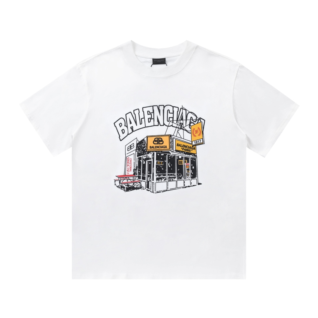 Balenciaga Ropa Camiseta Negro Blanco Universal para hombres y mujeres Colección primavera – verano Manga corta