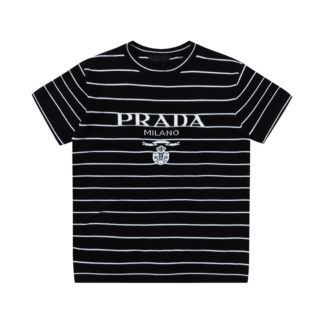 Prada De gros
 Vêtements T-Shirt Noir Blanc Unisexe Manches courtes