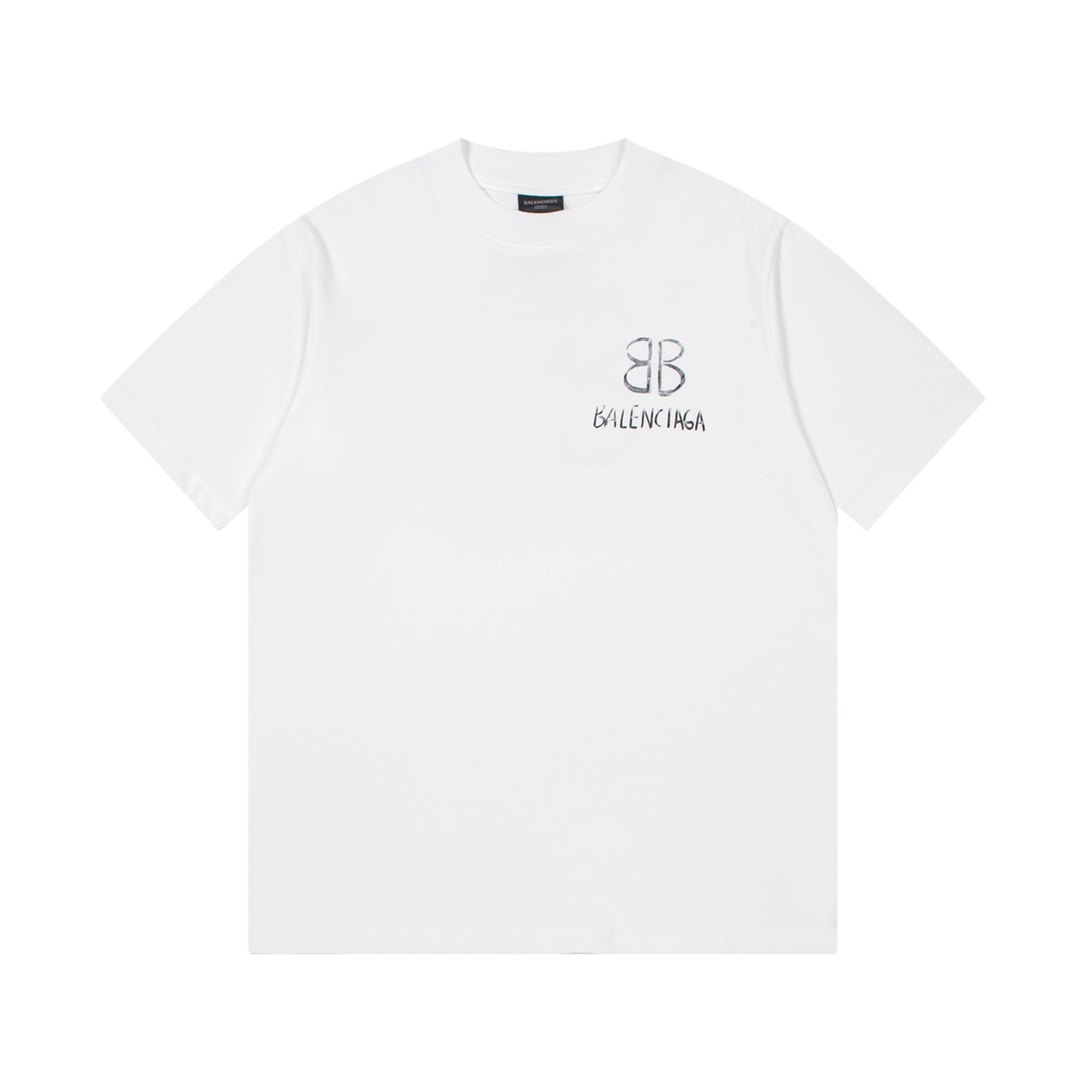 Balenciaga Ropa Camiseta Negro Blanco Impresión Peinado Algodón Manga corta