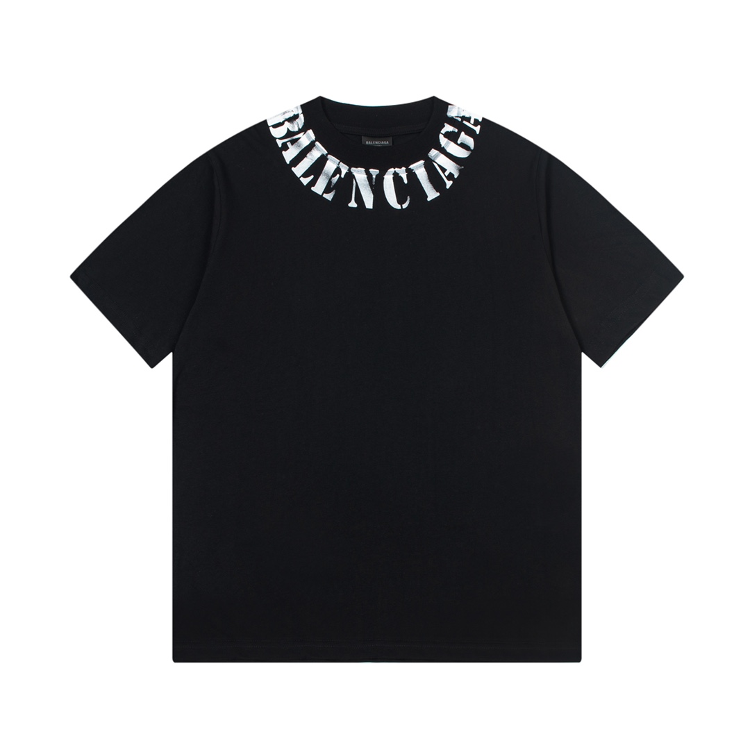 Balenciaga Ropa Camiseta Negro Blanco Impresión Peinado Algodón Manga corta