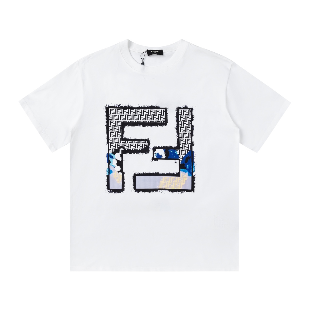 Fendi AAA+
 Clothing T-Shirt Luxury Fake
 Black White Printing Fashion Short Sleeve