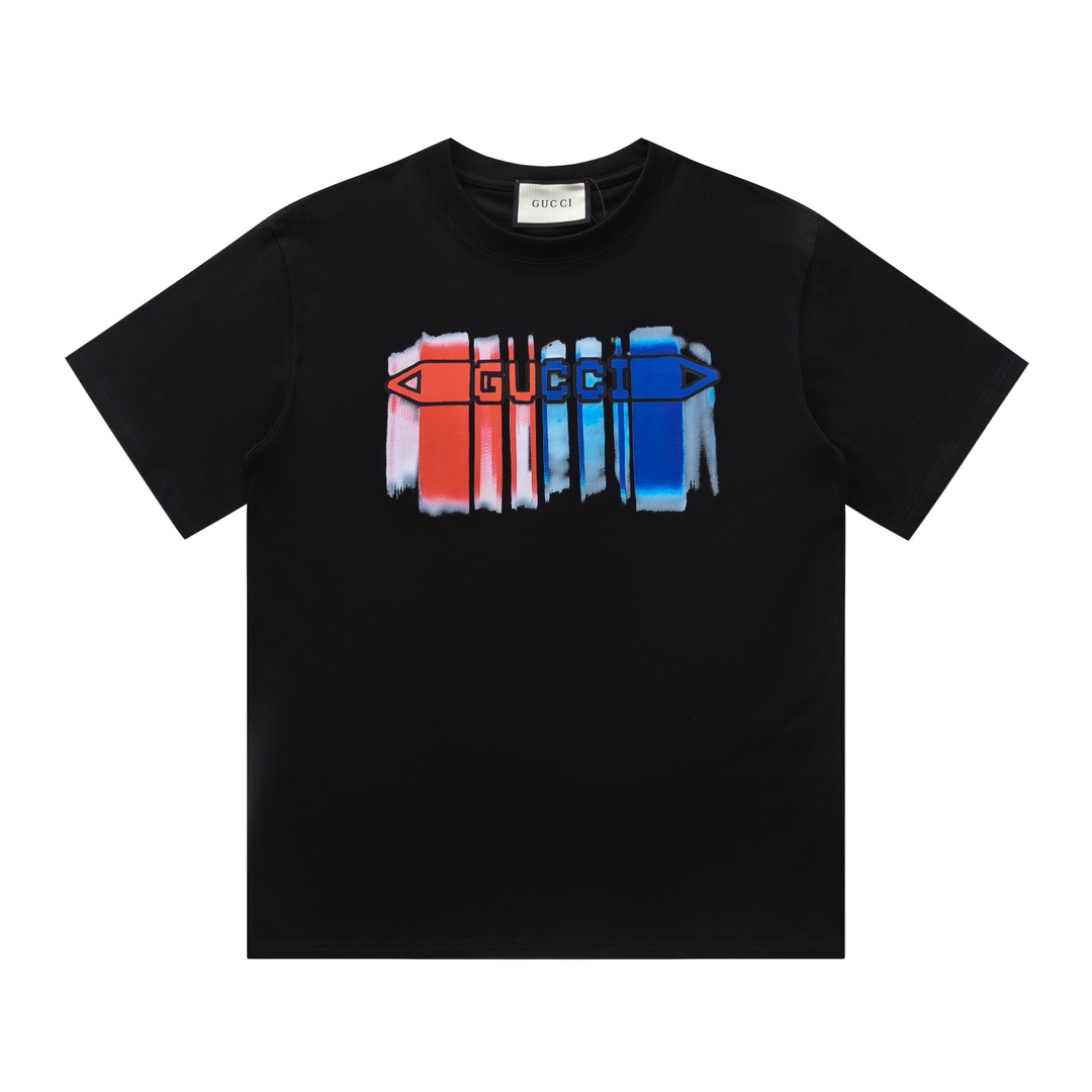 Gucci Clothing T-Shirt Apricot Color Black Printing Cotton Short Sleeve