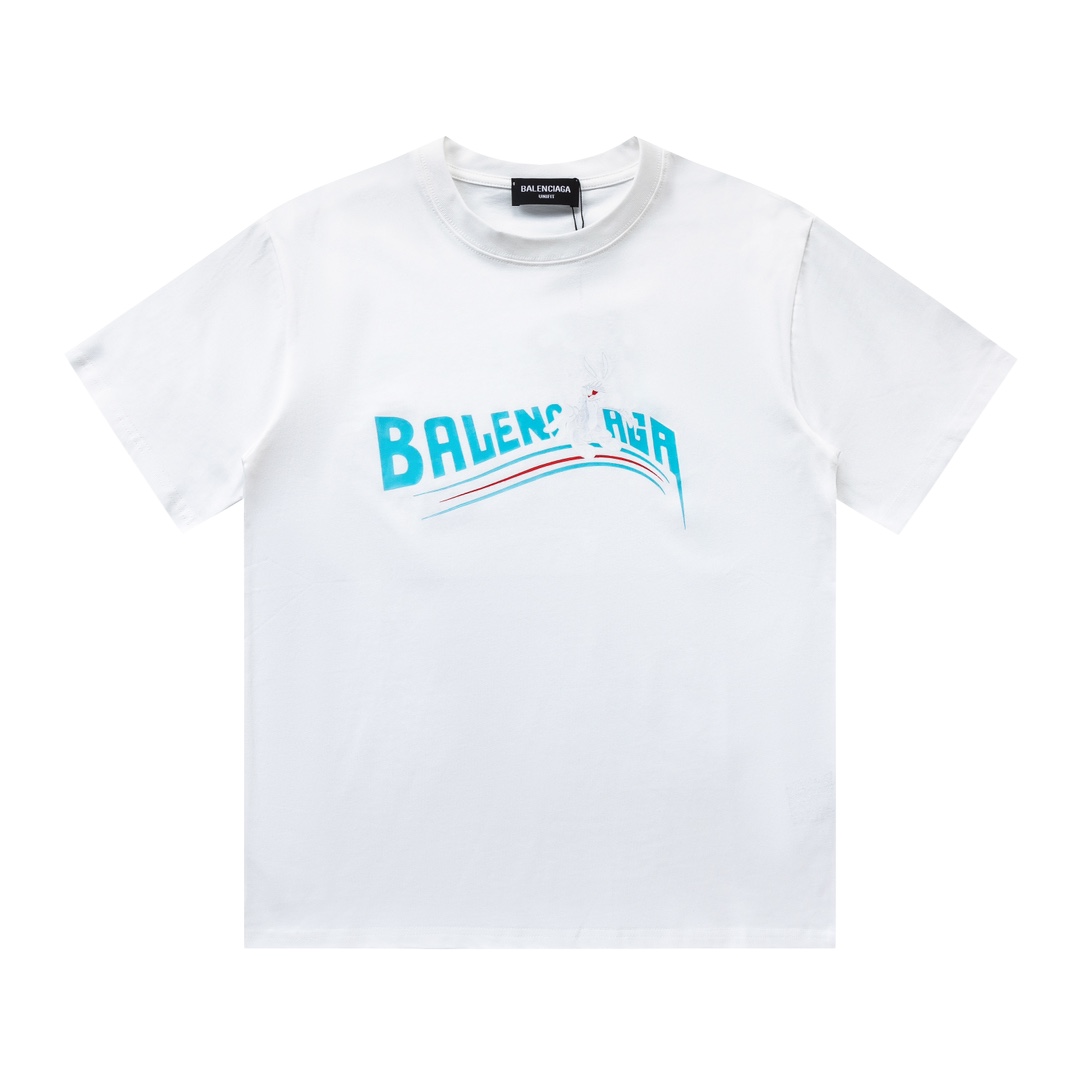 Balenciaga Clothing T-Shirt Black White Printing Unisex Short Sleeve