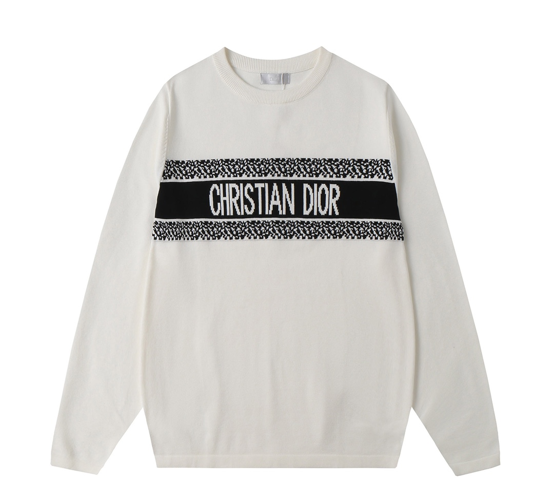 Jersey de manga larga de punto jacquard de DIOR/Dior de 2024. Camiseta slim fit elástica de media manga, mismo estilo p…