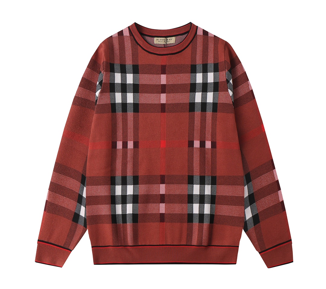 Burberry/巴宝莉 24ss nuevo suéter de cuello redondo con jacquard de doble capa de rayas y cuadros clásicos, modelo de pasa…