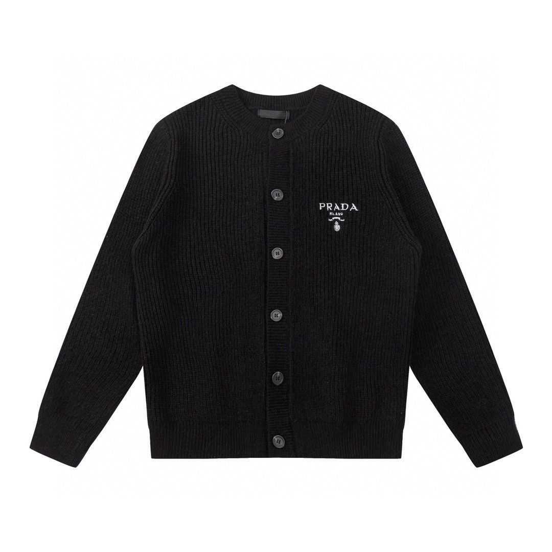 Prada Clothing Cardigans Sweatshirts Black Embroidery Knitting Wool Fall/Winter Collection