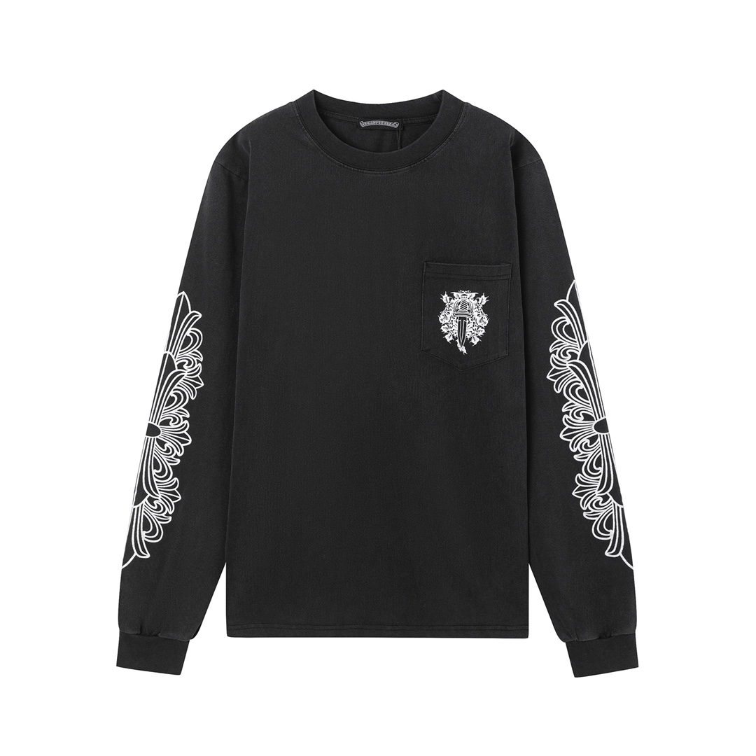 Chrome Hearts Vêtements T-Shirt Noir Imprimé Unisexe Coton Collection automne – hiver Fashion Manches longues