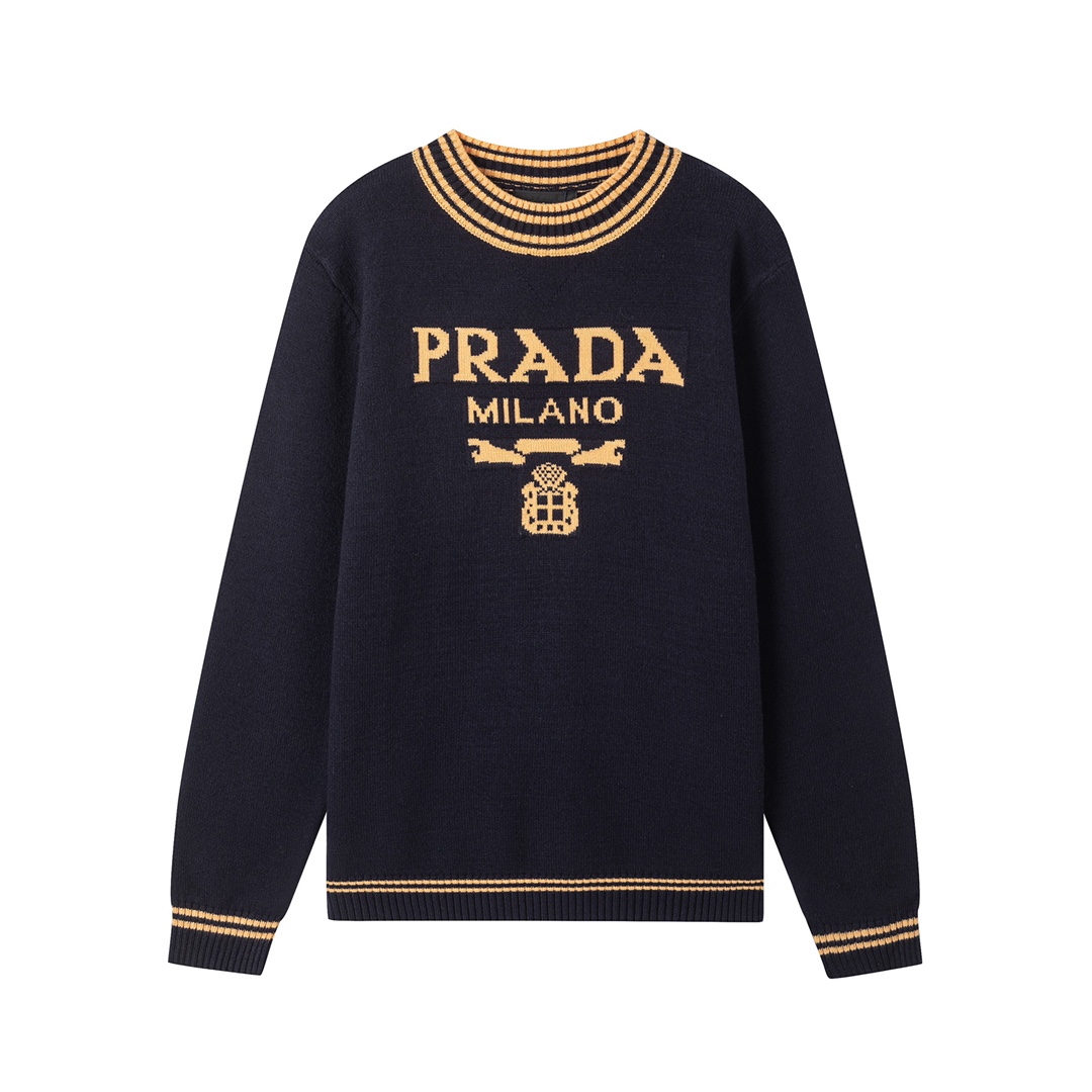 PRADA/Prada suéter de manga larga de punto con colores contrastantes, SS24, sincronizado con la tienda oficial. Versión…
