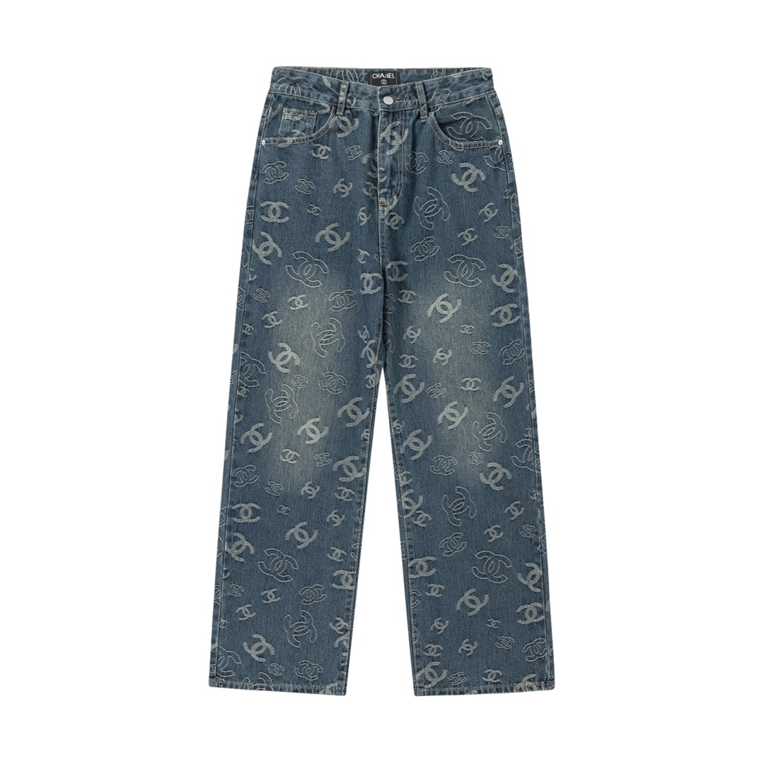 Chanel/Chanel Pantalones vaqueros de campana con estampado completo jacquard, nueva colección 24ss. Pantalones vaqueros…