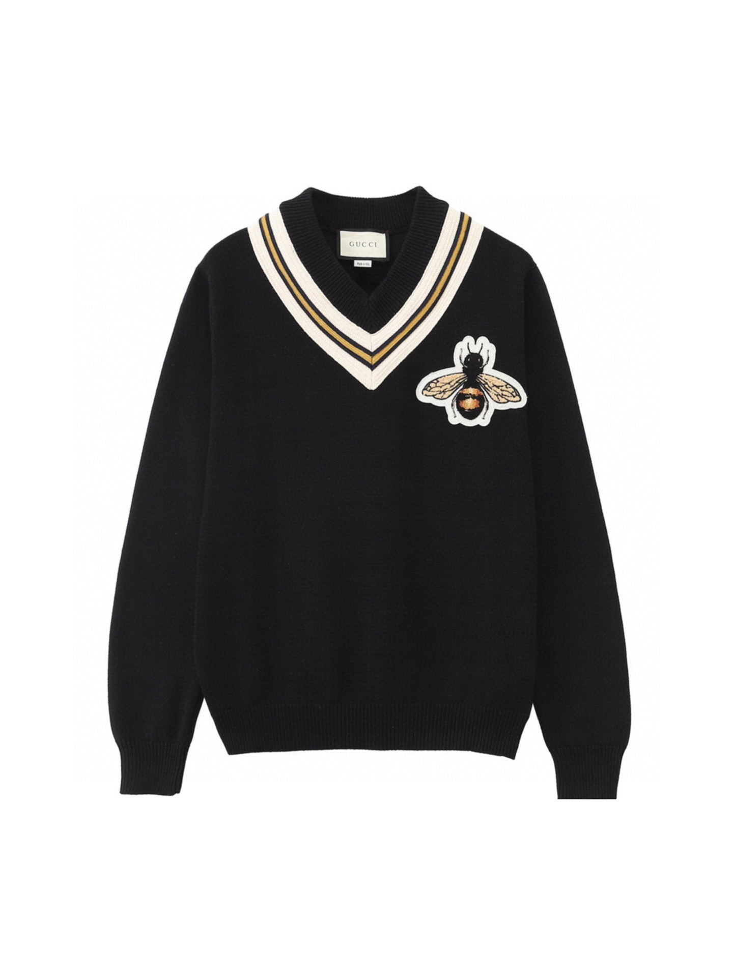 Gucci/Gucci clásico pequeño abeja 🐝 cuello en V jersey de punto clásico de siempre, mezcla de lana y algodón de fibra …