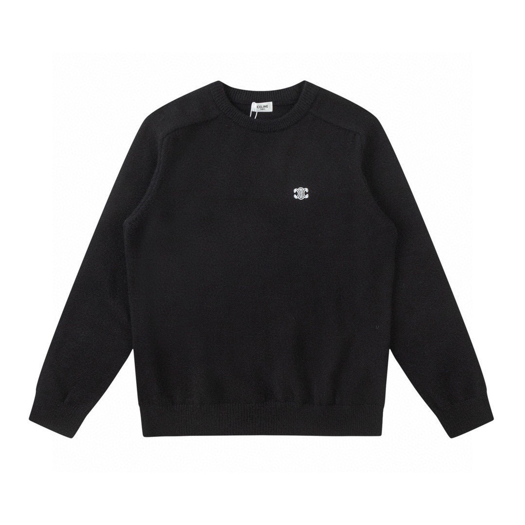 Luxury Embroidered Sweater: Celine/Céline High-Quality Unisex Design in Black, Various Sizes