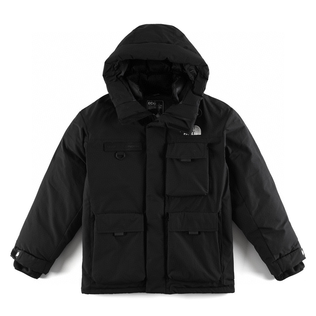 The North Face Clothing Down Jacket Beige Black White Unisex Down Winter Collection Hooded Top