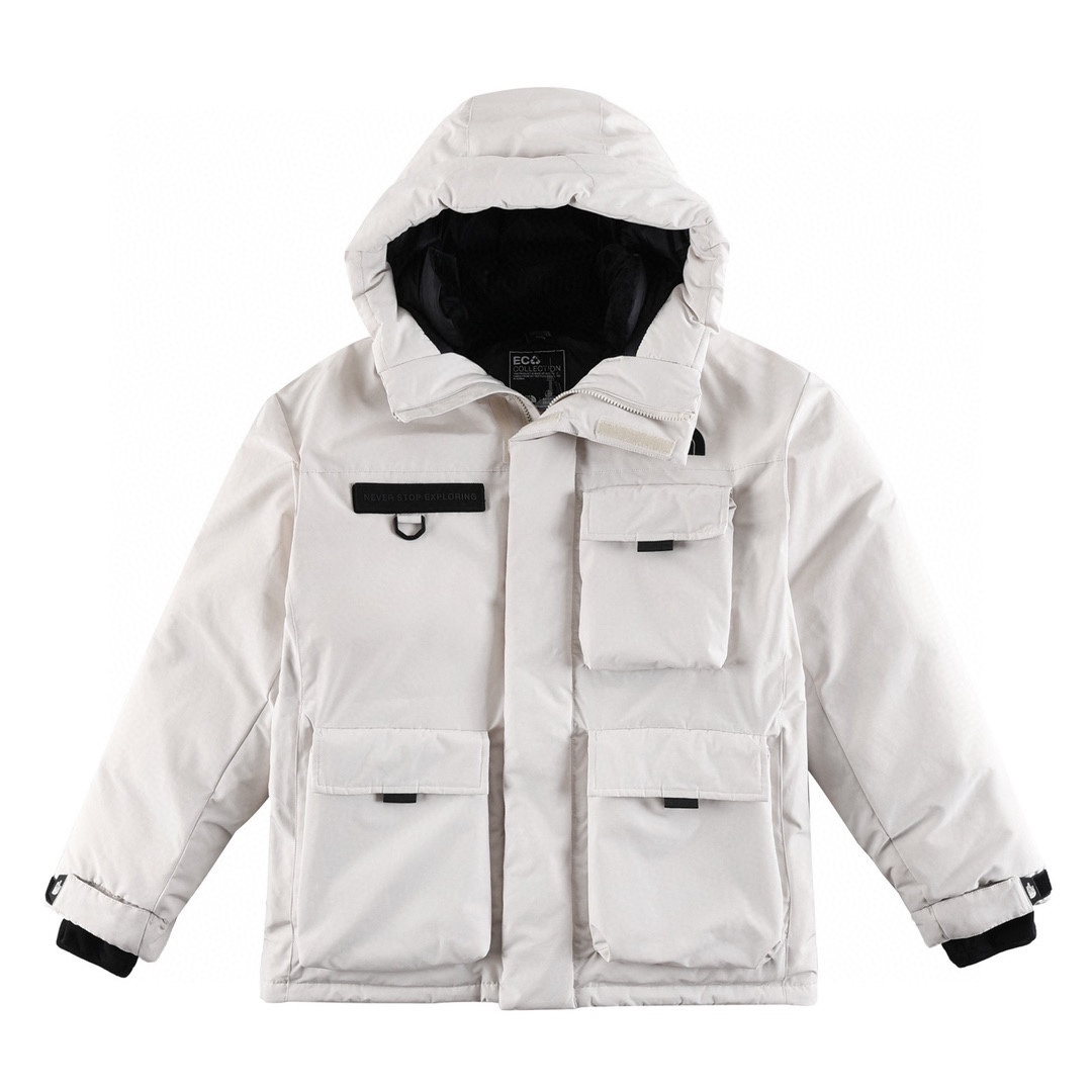 The North Face Clothing Down Jacket Beige Black White Unisex Down Winter Collection Hooded Top