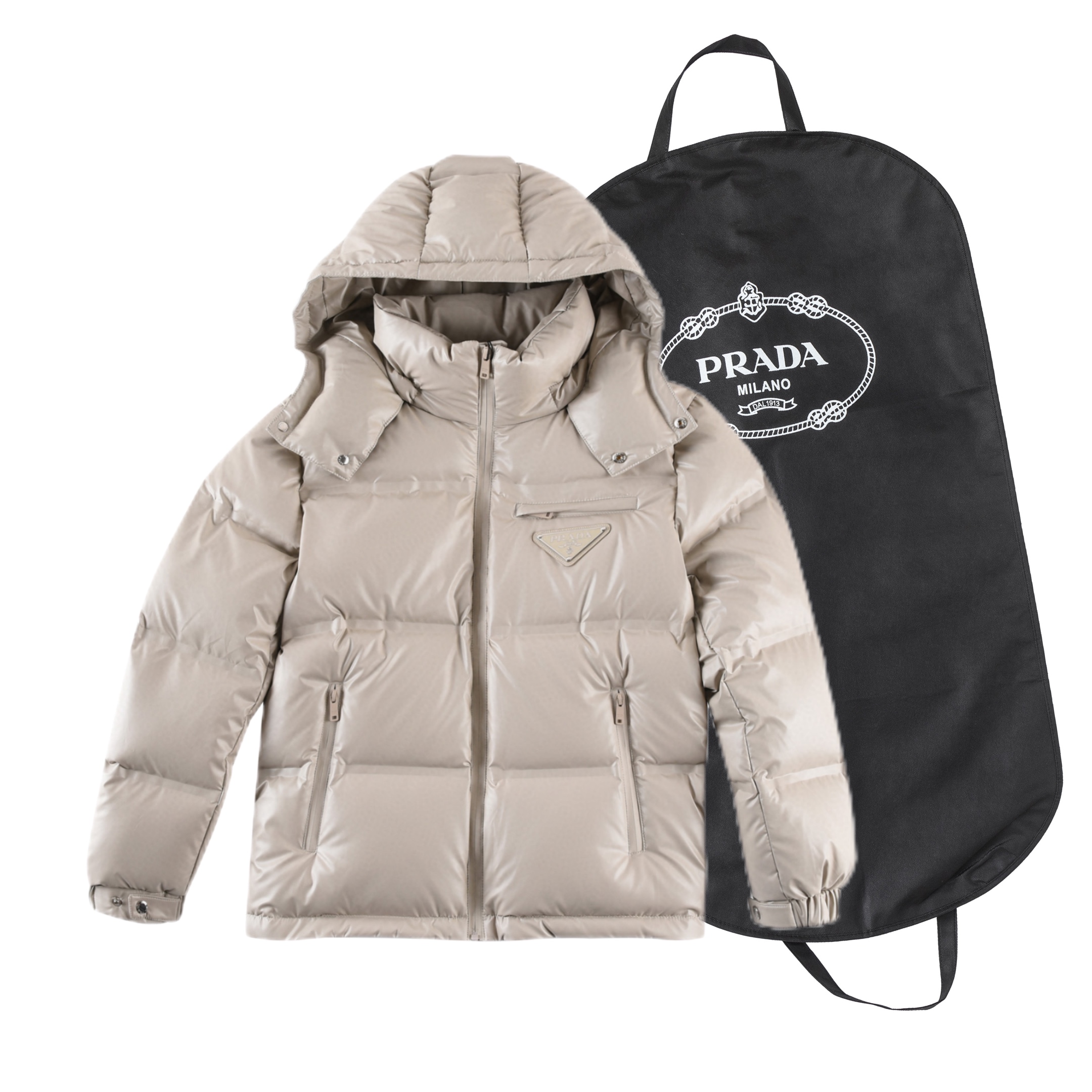 (Con bolsa para el polvo) Prada/Prada 23FW nueva chaqueta de plumón cálida con capucha extraíble, informal y versátil: …