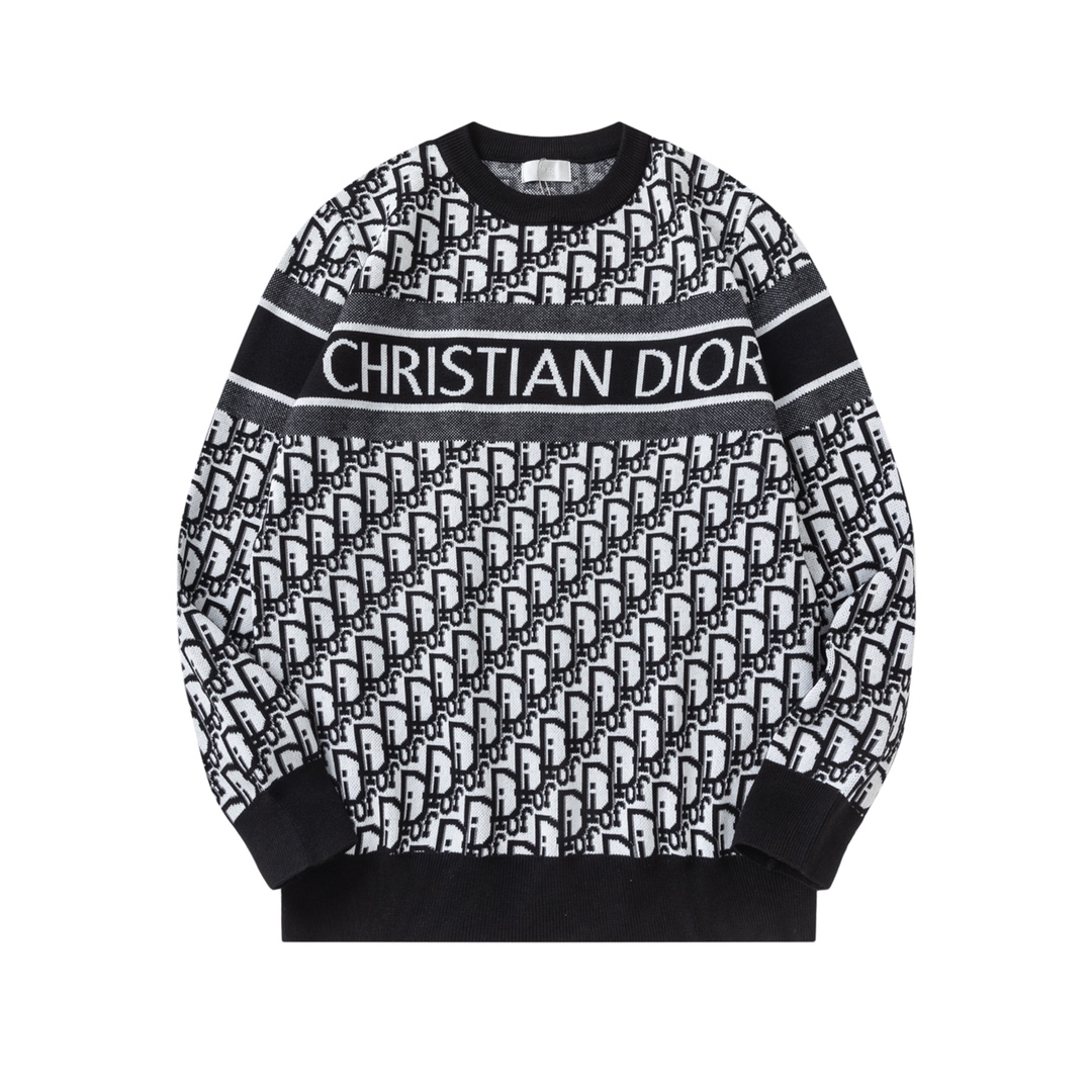 Luxurious Monochrome Knit Sweater by Dior: Classic Elegance with Logo Detail - 图片 1