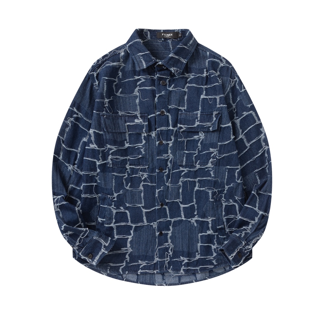 2024 Fendi High-End Logo Shirts in Blue: Detailed Tailoring and Quality Craftsmanship - 图片 1