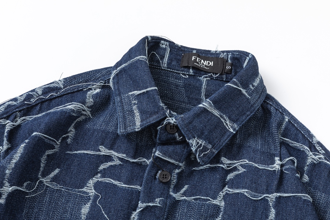 2024 Fendi High-End Logo Shirts in Blue: Detailed Tailoring and Quality Craftsmanship - 图片 3