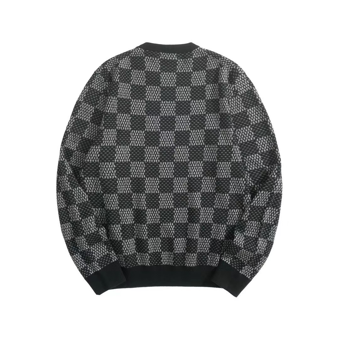 Louisvuitton/路易威登24ss棋盘花灰圆领毛衣男女日常通勤穿搭必备单品正确版本采用35%羊毛