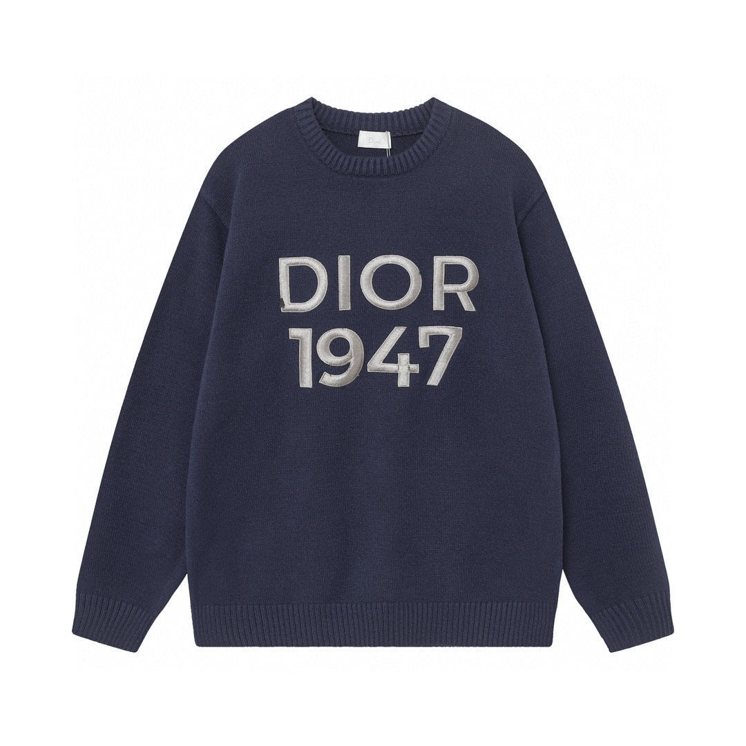 DIOR SS24 Letter Logo Knitwear Collection Overview: French luxury brand by Christine Dios, Paris-based. Classic, elegant designs in navy blue, yellow. Sizes: S M L. - 图片 1