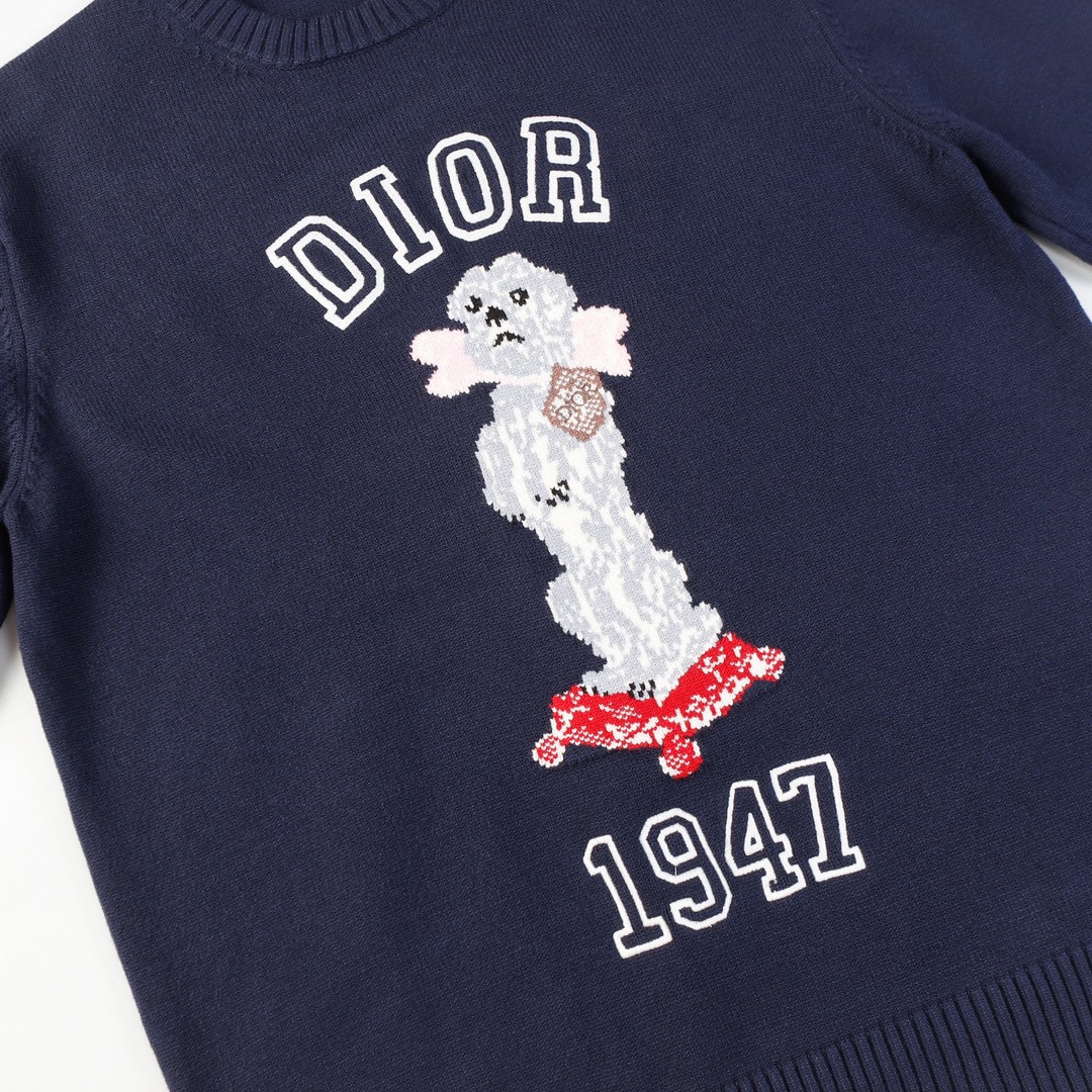 DIOR Animal Drawings Long Sleeve Sweaters in Navy Blue and Yellow - 图片 4