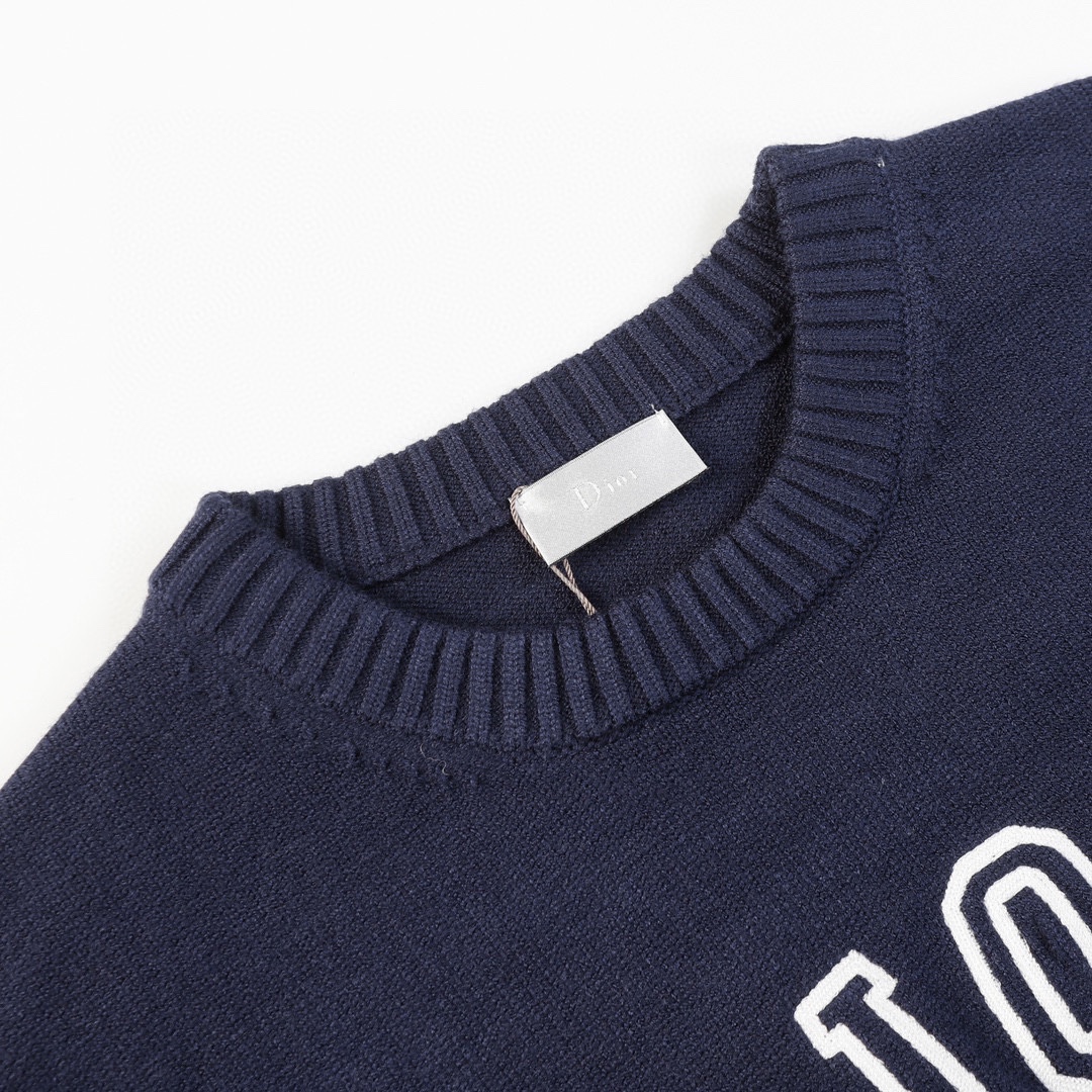 DIOR Animal Drawings Long Sleeve Sweaters in Navy Blue and Yellow - 图片 3