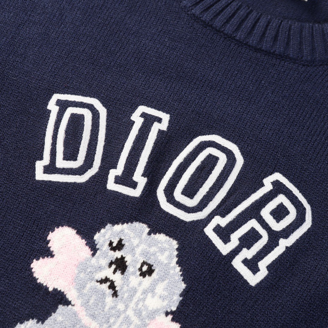 DIOR Animal Drawings Long Sleeve Sweaters in Navy Blue and Yellow - 图片 5