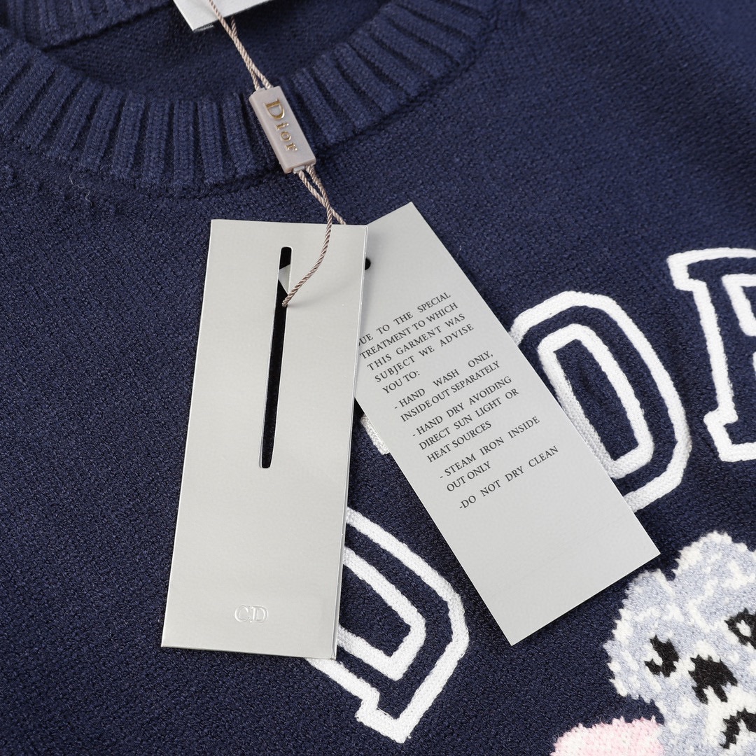 DIOR Animal Drawings Long Sleeve Sweaters in Navy Blue and Yellow - 图片 6