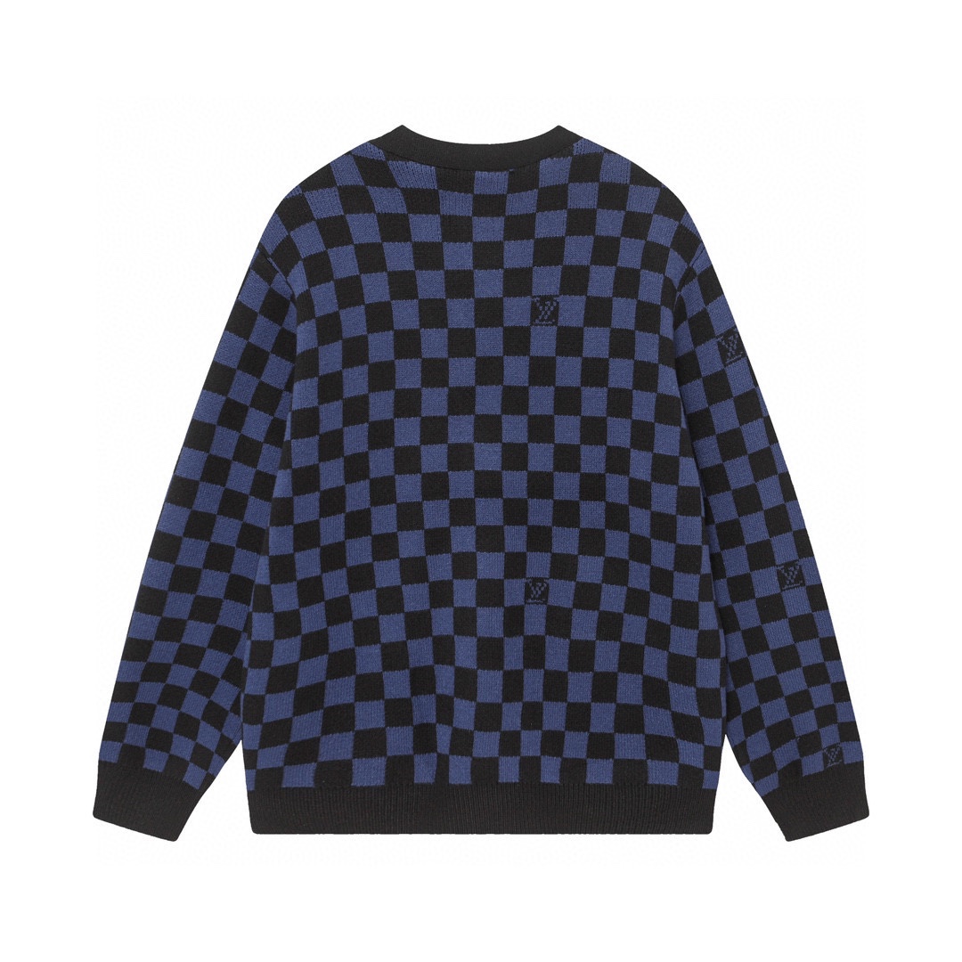 Louis Vuitton V-Collar Sweater with Wavy Damier Flower Design – Recreational Profile Knit - 图片 2