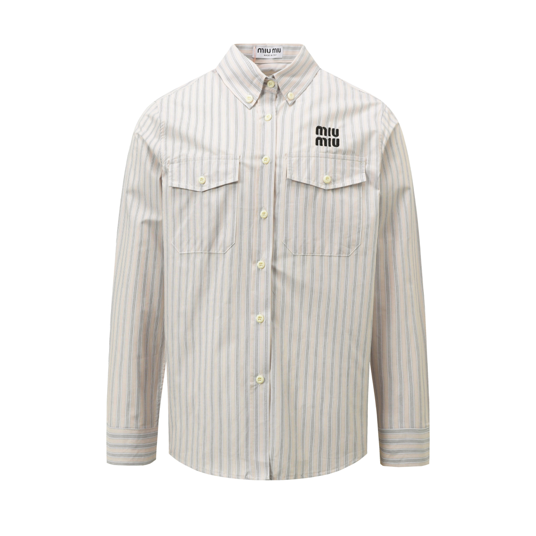 Brand-new Embroidered Shirt from MiUMIU/Mumu24ss: High-Quality Cotton Fabric, Stylish Design - 图片 1