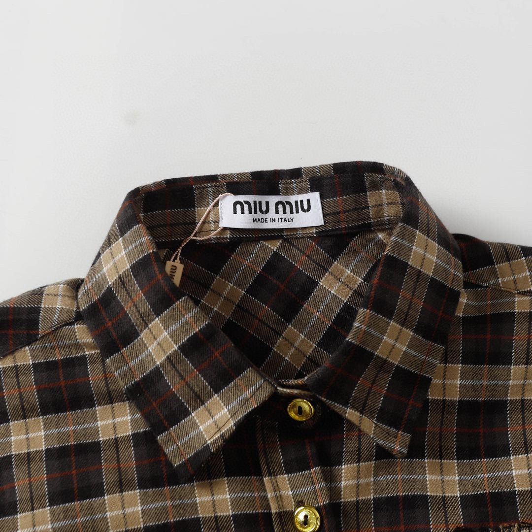 Yeah. FG (1:1 original quality) Miumiu/Mum24fw New England College Flow Shirt Yb development - 图片 3