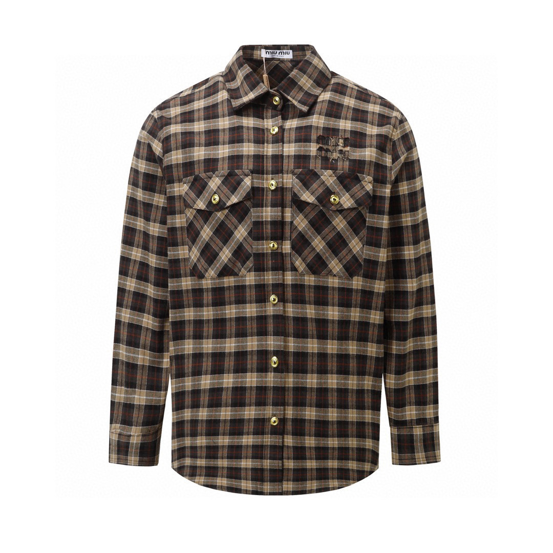 💰483 fg (1:1 original quality) Miumiu/Mum24fw New England College Flow Shirt Yb development - 图片 1
