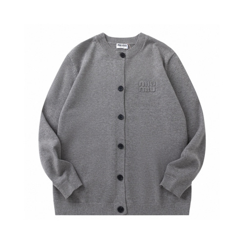 Miu Miu Women's Gray Knit Cardigan Sweater, Fashionable and Comfortable 1 Miu Miu Women's Gray Knit Cardigan Sweater, Fashionable and Comfortable