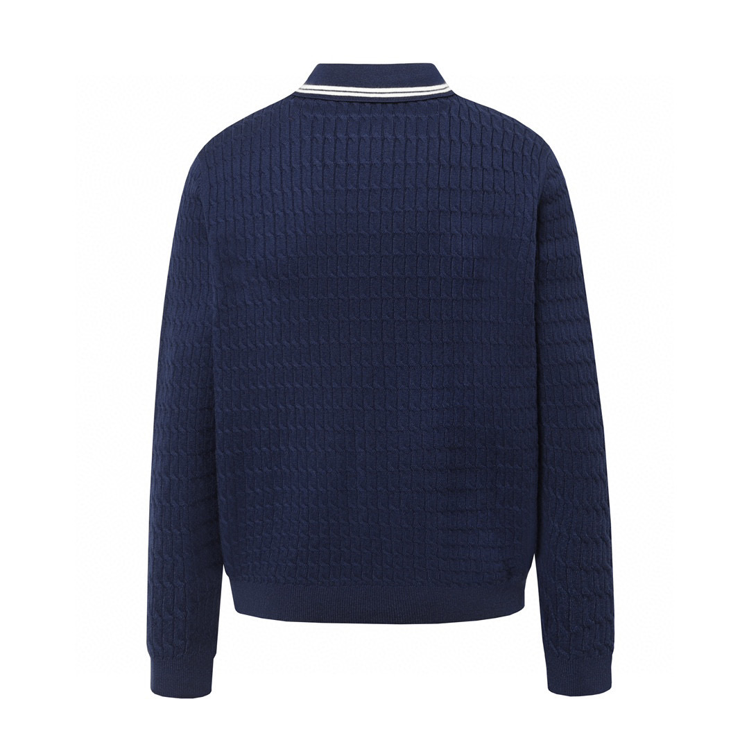 Miu Miu Women's Navy Cable-Knit Cotton Polo Sweater with Mother-of-Pearl Buttons 3 i1740819464912 1806 0 1