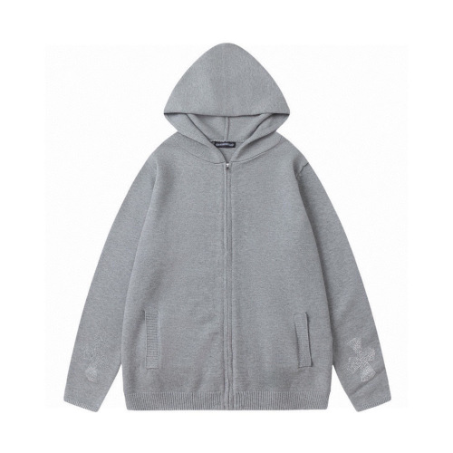 Chrome Hearts Veste Zippée à Capuche en Maille avec Croix Classique et Strass 1 Chrome Hearts Veste Zippée à Capuche en Maille avec Croix Classique et Strass