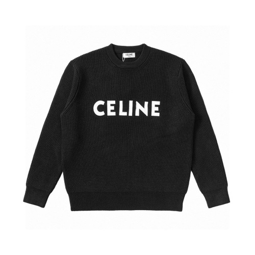 Celine Suéter de Lana con Cuello Redondo y Logo Bordado para Mujer 1 Celine Suéter de Lana con Cuello Redondo y Logo Bordado para Mujer