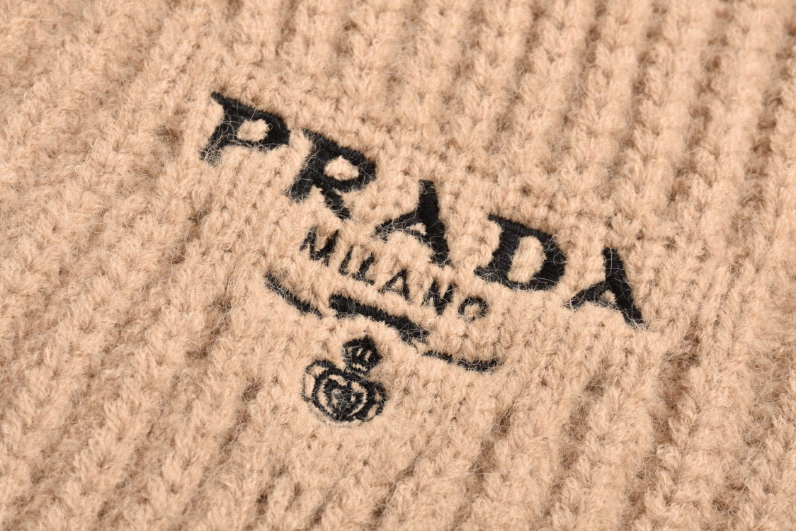 Prada 22FW Khaki Wool Cardigan with Embroidered Logo - Coarse Knit 5 i1740823561573 2892 0 3
