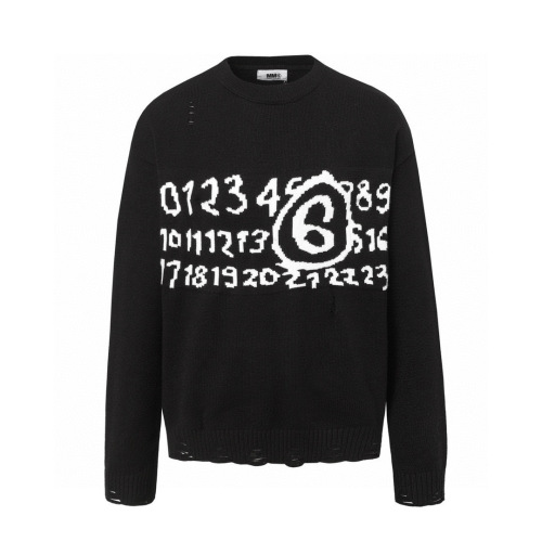 MM6 Maison Margiela Distressed Number Print Knit Sweater Black Cotton 1 MM6 Maison Margiela Distressed Number Print Knit Sweater Black Cotton