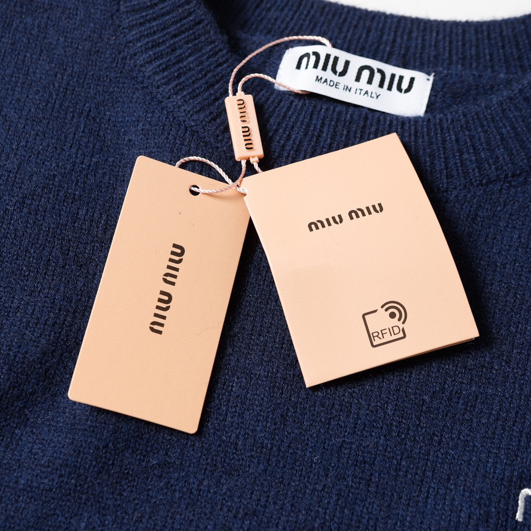 Miu Miu Women's Blue Embroidered Teddy Wool Blend Crew Neck Sweater 7 i1740823930697 9870 0 5