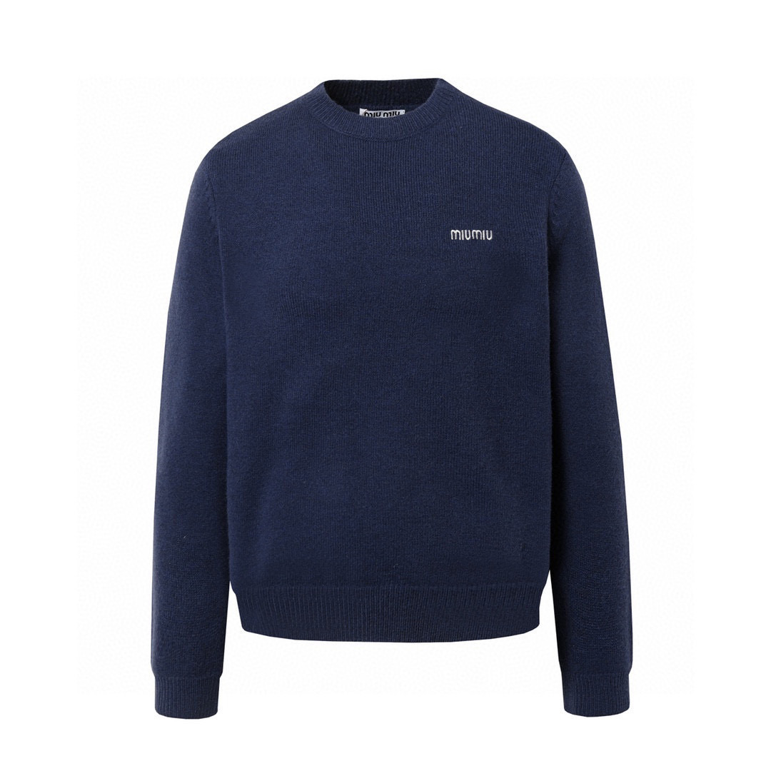 Miu Miu Women's Blue Embroidered Teddy Wool Blend Crew Neck Sweater 2 i1740823932220 8867 0 0