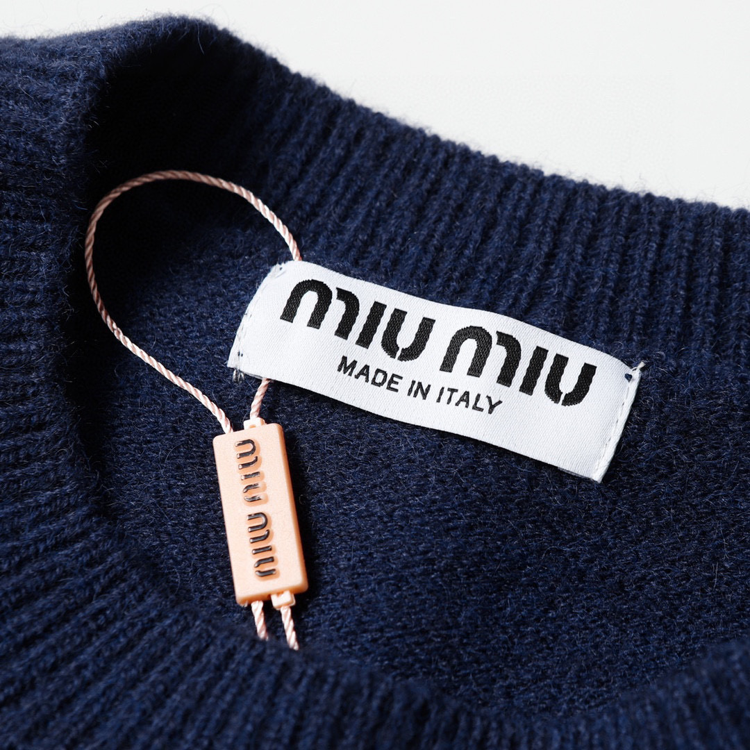 Miu Miu Women's Blue Embroidered Teddy Wool Blend Crew Neck Sweater 9 i1740823933829 7260 0 7