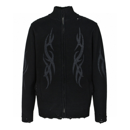 Balenciaga 24FW Flame Tattoo Zip-Up Knit Sweater, Unisex Cotton Knitwear 1 Balenciaga 24FW Flame Tattoo Zip-Up Knit Sweater, Unisex Cotton Knitwear